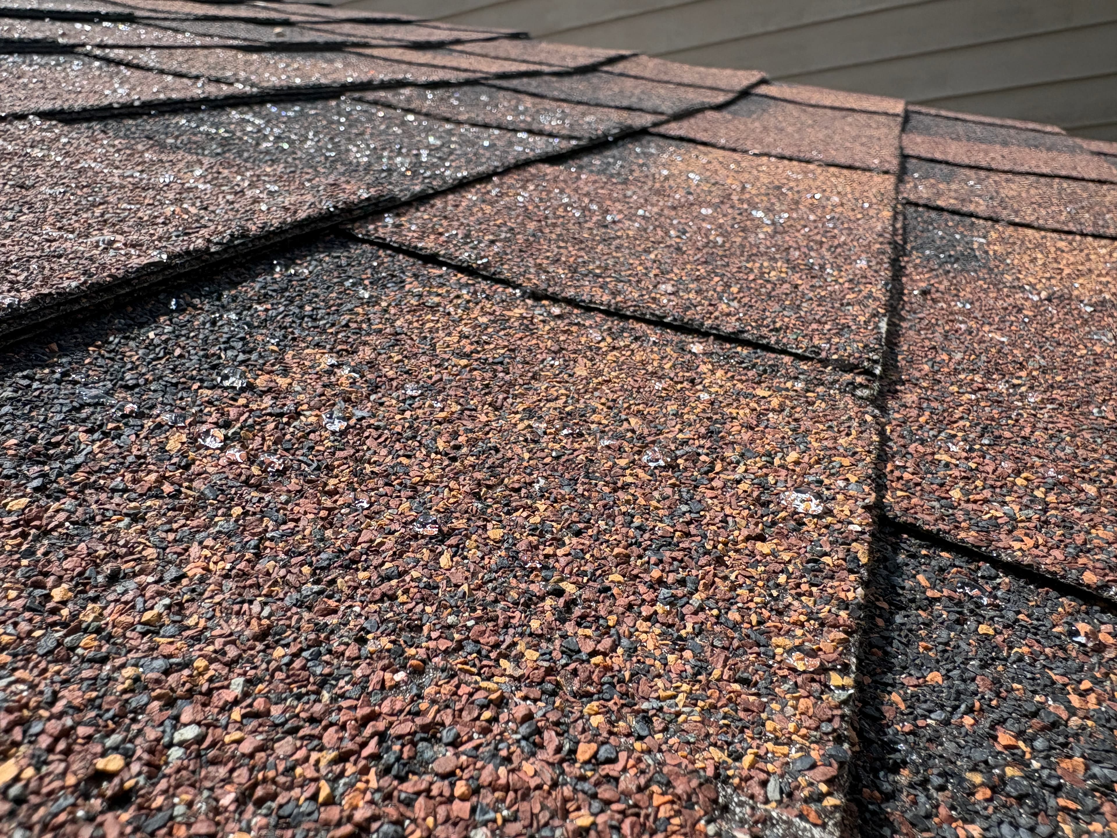 Close-up of mineral-surfaced asphalt shingles