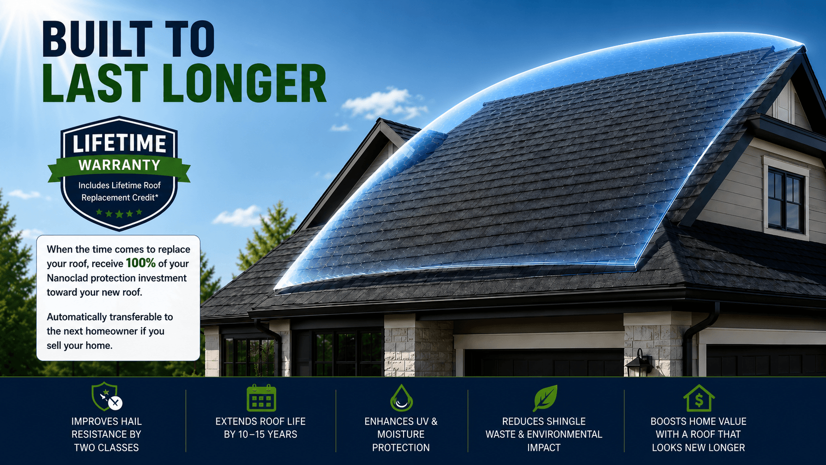 Learn how a homeowner protected a brand-new asphalt shingle roof with Nanoclad to improve hail resistance, extend roof life by 10–15 years, and reduce the risk of premature roof replacement.