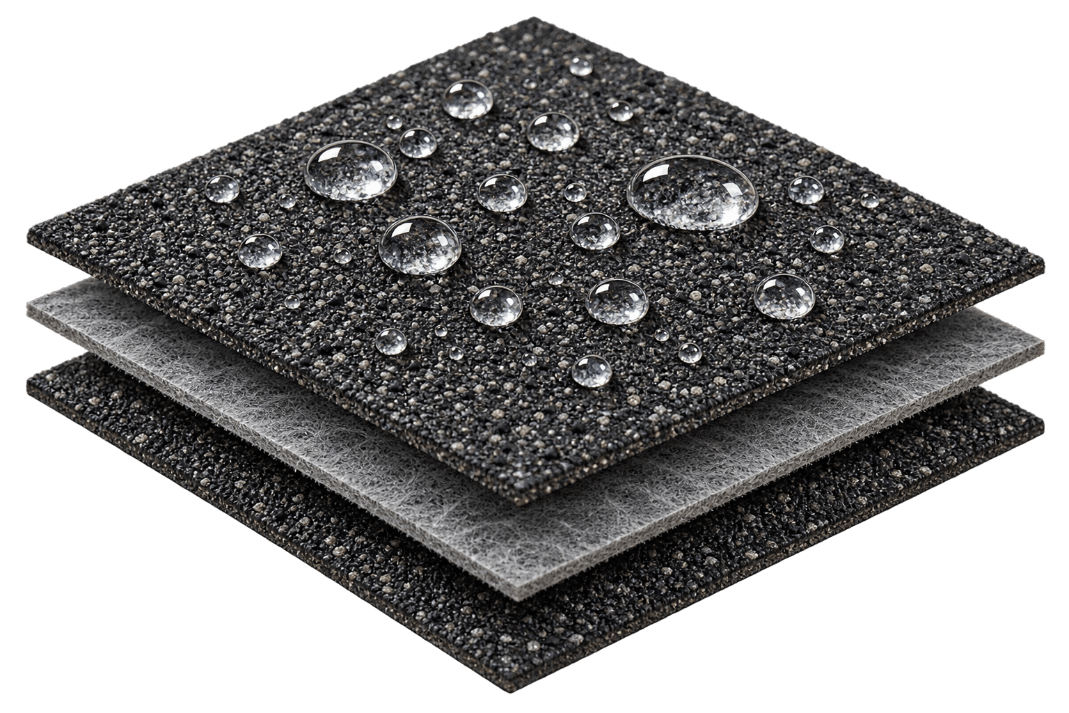 Conceptual illustration of water beading on a textured shingle surface